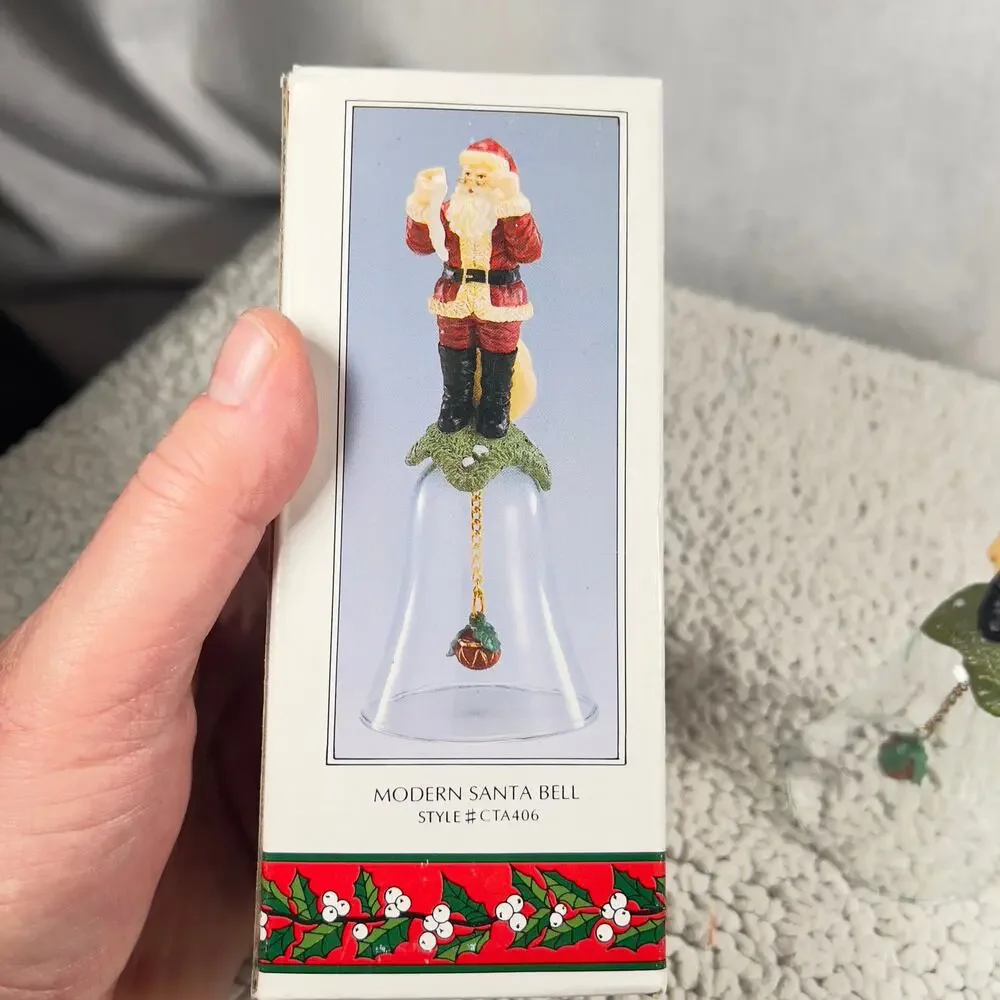Novelino Christmas Through The Ages Glass Bell Resin Topper 1992 Modern Santa